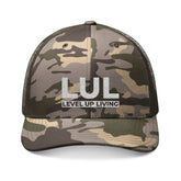 Camouflage Trucker Hat — "LUL Level Up Living" Embroidered Mesh Cap