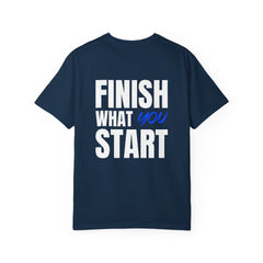 Motivational Tee — “Level Up Living / Finish What You Start” Inspirational Graphic T‑Shirt