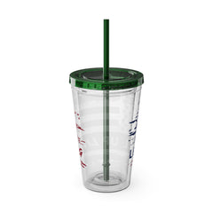 16oz Tumbler with Straw — Distressed American Flag “Level Up / Live Free” Design