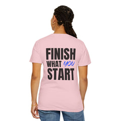 Motivational Tee — “Level Up Living / Finish What You Start” Inspirational Graphic T‑Shirt