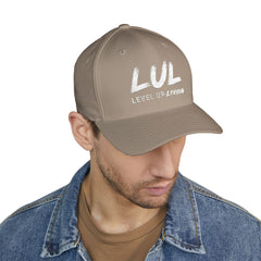 Level Up Living Embroidered Cross Cap — Faith Flex-Fit Closed-Back