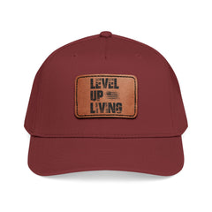 Leather Patch Baseball Cap — “LEVL UP LVNG” Motivational Trucker