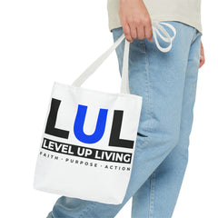Level Up Living Tote Bag — 'LUL' Inspirational Canvas Tote (Faith · Purpose · Action)
