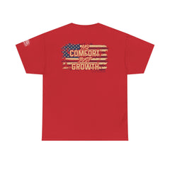 T-Shirt — 'No Comfort, Just Growth' Distressed American Flag Graphic Tee