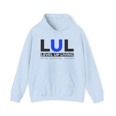 Level Up Living Hoodie — 'LUL' Motivational Pullover (Front Logo, Back ‘Average Is A Choice’)