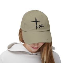 Distressed Cross Cap — "LUL" Script Christian Baseball Hat