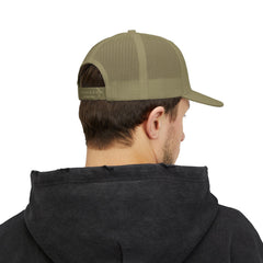Level Up Living Snapback Trucker Cap — Distressed Logo Mesh Baseball Hat