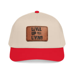 Leather Patch Baseball Cap — “LEVL UP LVNG” Motivational Trucker