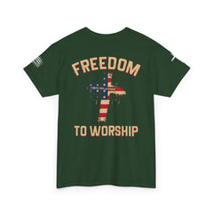 Freedom to Worship Tee — American Flag Cross Christian Religious T‑Shirt
