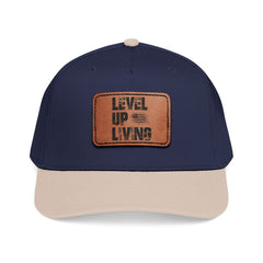 Leather Patch Baseball Cap — “LEVL UP LVNG” Motivational Trucker