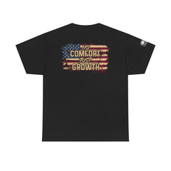 T-Shirt — 'No Comfort, No Growth' Distressed American Flag Graphic Tee