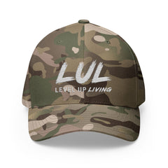 Level Up Living Embroidered Cross Cap — Faith Flex-Fit Closed-Back