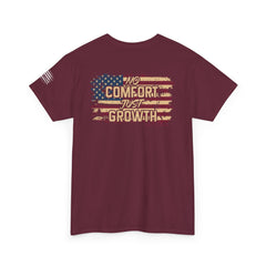 T-Shirt — 'No Comfort, Just Growth' Distressed American Flag Graphic Tee