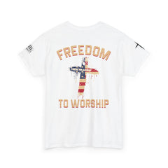 Freedom to Worship Tee — American Flag Cross Christian Religious T‑Shirt