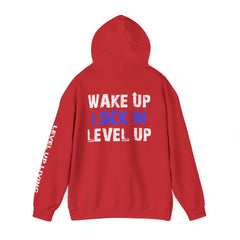 Level Up Living Hoodie — "Wake Up. Lock In. Level Up." Athletic Motivational Sweatshirt