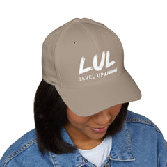 Level Up Living Embroidered Cross Cap — Faith Flex-Fit Closed-Back