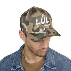 Level Up Living Embroidered Cross Cap — Faith Flex-Fit Closed-Back