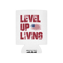 Can Cooler — "Level Up Living" American Flag Drink Koozie