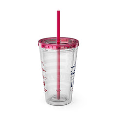 16oz Tumbler with Straw — Distressed American Flag “Level Up / Live Free” Design