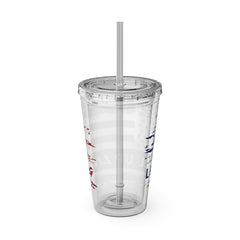 16oz Tumbler with Straw — Distressed American Flag “Level Up / Live Free” Design