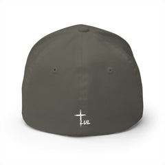 Level Up Living Embroidered Cross Cap — Faith Flex-Fit Closed-Back