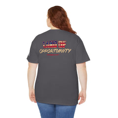T-Shirt — "Land of Opportunity" Graphic Tee (Front Logo & Back Print)