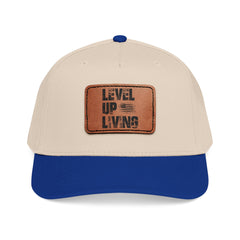 Leather Patch Baseball Cap — “LEVL UP LVNG” Motivational Trucker