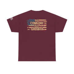 T-Shirt — 'No Comfort, Just Growth' Distressed American Flag Graphic Tee