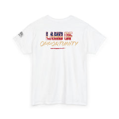 T-Shirt — "Land of Opportunity" Graphic Tee (Front Logo & Back Print)