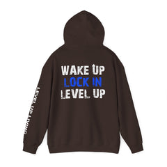 Level Up Living Hoodie — "Wake Up. Lock In. Level Up." Athletic Motivational Sweatshirt