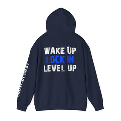 Level Up Living Hoodie — "Wake Up. Lock In. Level Up." Athletic Motivational Sweatshirt