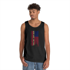 American Flag Distressed Tank Top – Vertical Vintage USA Stripes