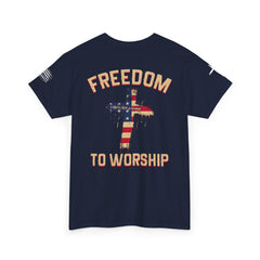 Freedom to Worship Tee — American Flag Cross Christian Religious T‑Shirt