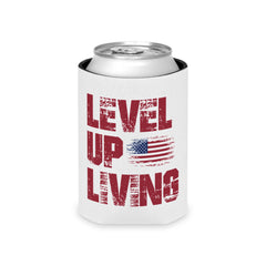 Can Cooler — "Level Up Living" American Flag Drink Koozie