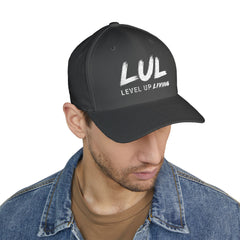 Level Up Living Embroidered Cross Cap — Faith Flex-Fit Closed-Back