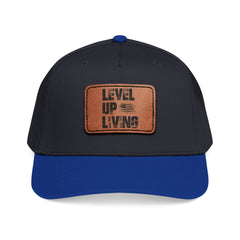 Leather Patch Baseball Cap — “LEVL UP LVNG” Motivational Trucker