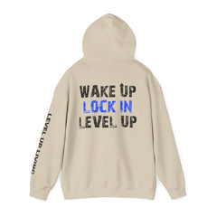 Level Up Living Hoodie — "Wake Up. Lock In. Level Up." Athletic Motivational Sweatshirt