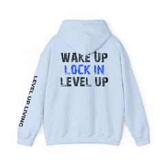 Level Up Living Hoodie — "Wake Up. Lock In. Level Up." Athletic Motivational Sweatshirt