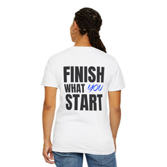 Motivational Tee — “Level Up Living / Finish What You Start” Inspirational Graphic T‑Shirt