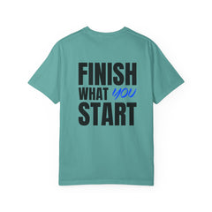 Motivational Tee — “Level Up Living / Finish What You Start” Inspirational Graphic T‑Shirt
