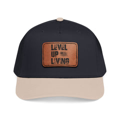 Leather Patch Baseball Cap — “LEVL UP LVNG” Motivational Trucker