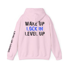 Level Up Living Hoodie — "Wake Up. Lock In. Level Up." Athletic Motivational Sweatshirt