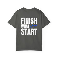 Motivational Tee — “Level Up Living / Finish What You Start” Inspirational Graphic T‑Shirt