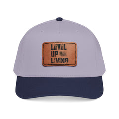 Leather Patch Baseball Cap — “LEVL UP LVNG” Motivational Trucker