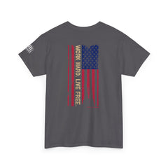 T-Shirt — Distressed American Flag 'Work Hard Live Free' Patriotic Tee