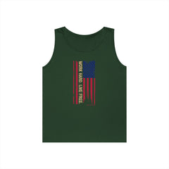 American Flag Distressed Tank Top – Vertical Vintage USA Stripes