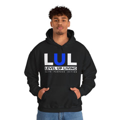 Level Up Living Hoodie — 'LUL' Motivational Pullover (Front Logo, Back ‘Average Is A Choice’)