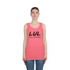 Motivational Tank Top — "LUL Level Up Living" / "Average Is A Choice"