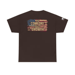 T-Shirt — 'No Comfort, No Growth' Distressed American Flag Graphic Tee