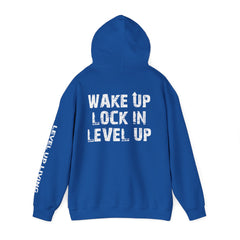 Level Up Living Hoodie — "Wake Up. Lock In. Level Up." Athletic Motivational Sweatshirt
